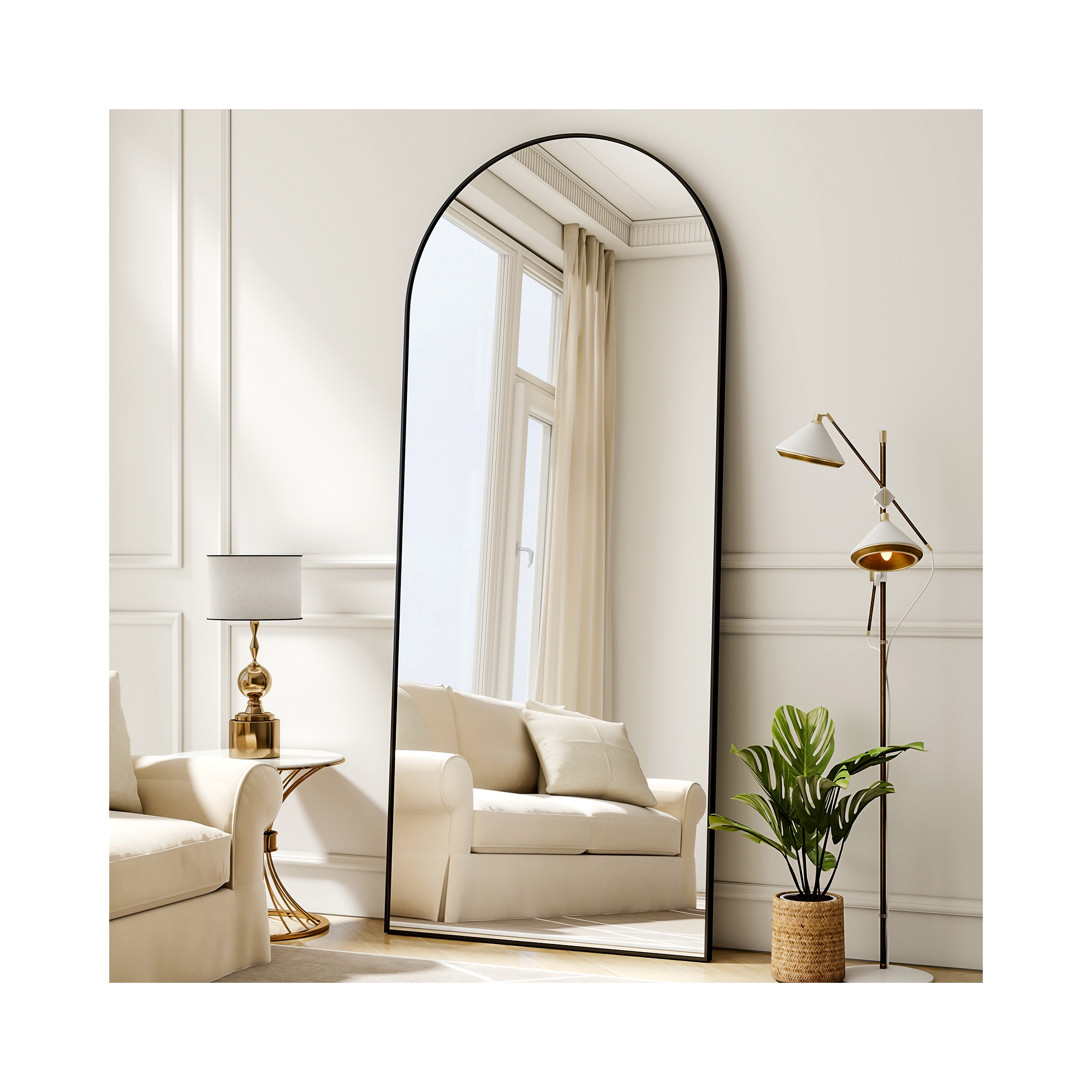 BEAUTYPEAK Arched Full Length Mirror with Stand, Bedroom Floor Mirror