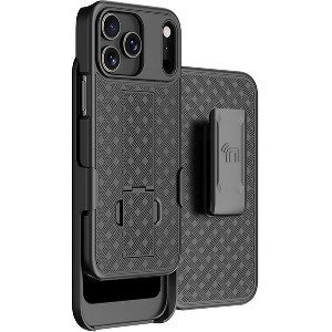 Nakedcellphone Combo for iPhone 17 Pro Max - Slim Case with Stand and Belt Clip Holster - Black Tread - 1 of 4