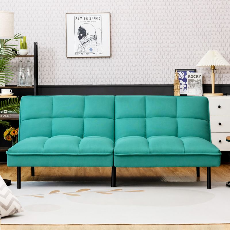 Costway Modern Convertible Futon Sofa Bed Linen Fabric Folding Couch Recliner Grey\Aquamarine\Blue, 4 of 11