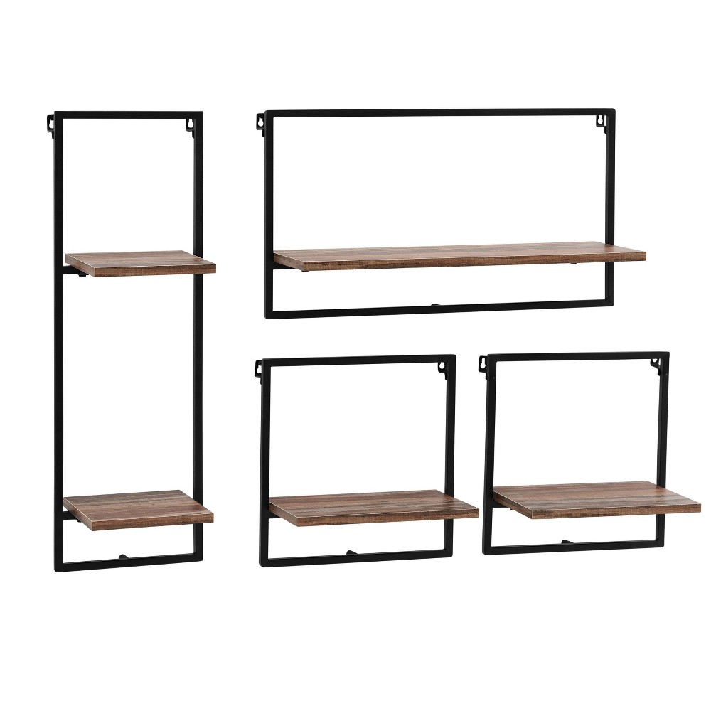 Photos - Kids Furniture 4pc Framed Wall Shelf Set Black/Rustic - Danya B. Dark/Brown