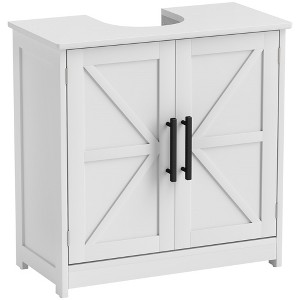 HOMCOM Farmhouse Pedestal Sink Storage Cabinet, Freestanding Bathroom Sink Cabinet with 2 Barn Doors and Adjustable Shelf - 1 of 4