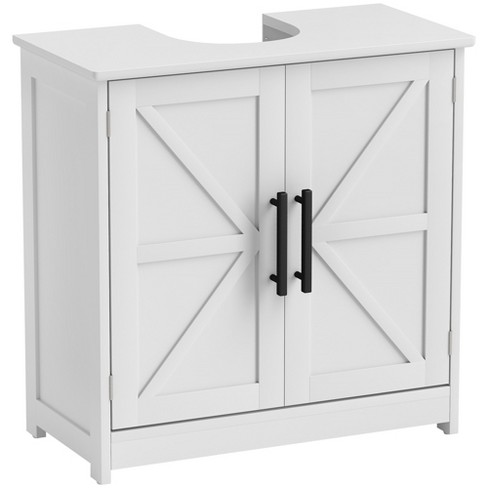 HOMCOM Farmhouse Pedestal Sink Storage Cabinet, Freestanding Bathroom Sink Cabinet with 2 Barn Doors and Adjustable Shelf, White - image 1 of 4