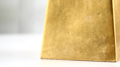 Gold Resin Pyramid Table Lamp with White Cotton Shade