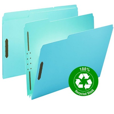 Smead 100% Recycled Pressboard Fastener File Folder, 1/3-Cut Tab, 2" Expansion, Letter Size, 25 per Box