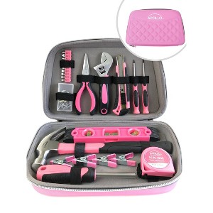 Apollo Tools 63pc DT5016P Household Tool Kit in Zippered Case Pink: Women's Comfort-Grip Tool Set, 63 Pieces - 1 of 4