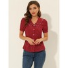 INSPIRE CHIC Women's Vintage Polka Dots Peter Pan Collar Puff Short Sleeve Shirt - 2 of 4