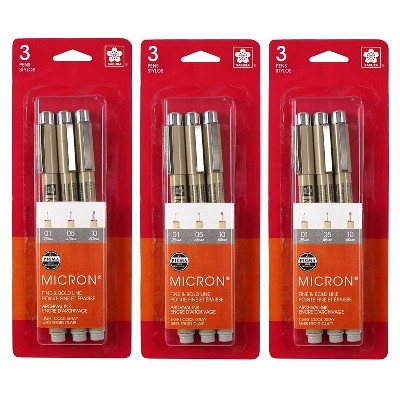 Sakura Pigma Micron Pen Fineliner Gray/Silver Ink 3/Bundle (SAK50162-3)