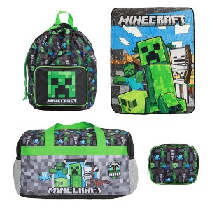 Minecraft Creeper 4-Piece Travel Set – Duffel Bag, Drawstring Backpack, Throw Blanket & Toiletry Bag – Stylish & Functional Luggage Bundle for Travel, - 1 of 4