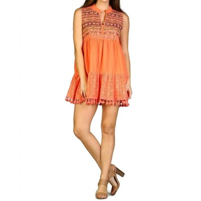 Women's Lace & Fringe Embroidered Sleeveless Dress - Velzera