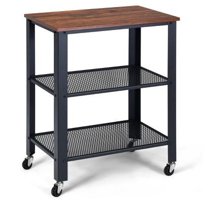 Industrial Serving Cart 3-Tier Kitchen Utility Cart on Wheels w/Storage Black