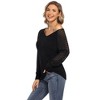 WhizMax Women's V-Neck Patchwork Sheer Mesh Long Sleeve Top - 2 of 4