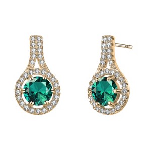 Guili 14K Gold Plated Emerald Cubic Zirconia Stud Earrings – Luxurious, Vibrant & Elegant. Perfect for Any Look, Special Occasions & Gifts! - 1 of 3