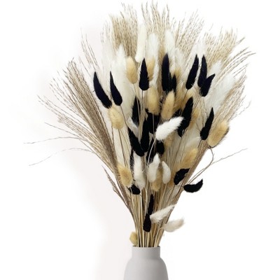 Alilang Decorative Dried Bunny Tail Grass Bouquet with Contrasting Textures for Home Decoration, 17.5 Inches - Ivory