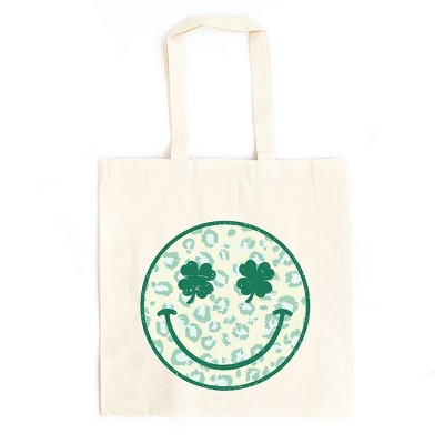 City Creek Prints Clover Leopard Smiley Face Canvas Tote Bag - 15x16 - Natural