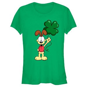 Juniors Womens Garfield St. Patrick's Day Odie Shamrock Balloon T-Shirt - 1 of 4