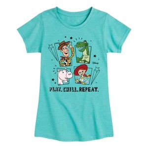 Girls' - Disney - Play Chill Repeat Fitted Short Sleeve Graphic T-Shirt - 1 of 4