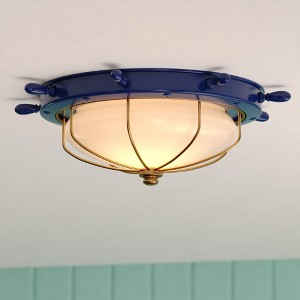 VAXCEL Orleans 15-in W Coastal Ship Wheel Flush Mount Indoor Outdoor Ceiling Light Fixture, Navy Blue and Matte Gold - 1 of 4