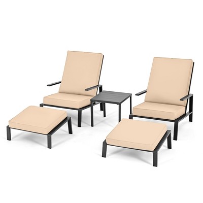 Pamapic 5-Piece Metal Outdoor Patio Sofa Seating Group Chaise Lounge with Cushions and Ottomans