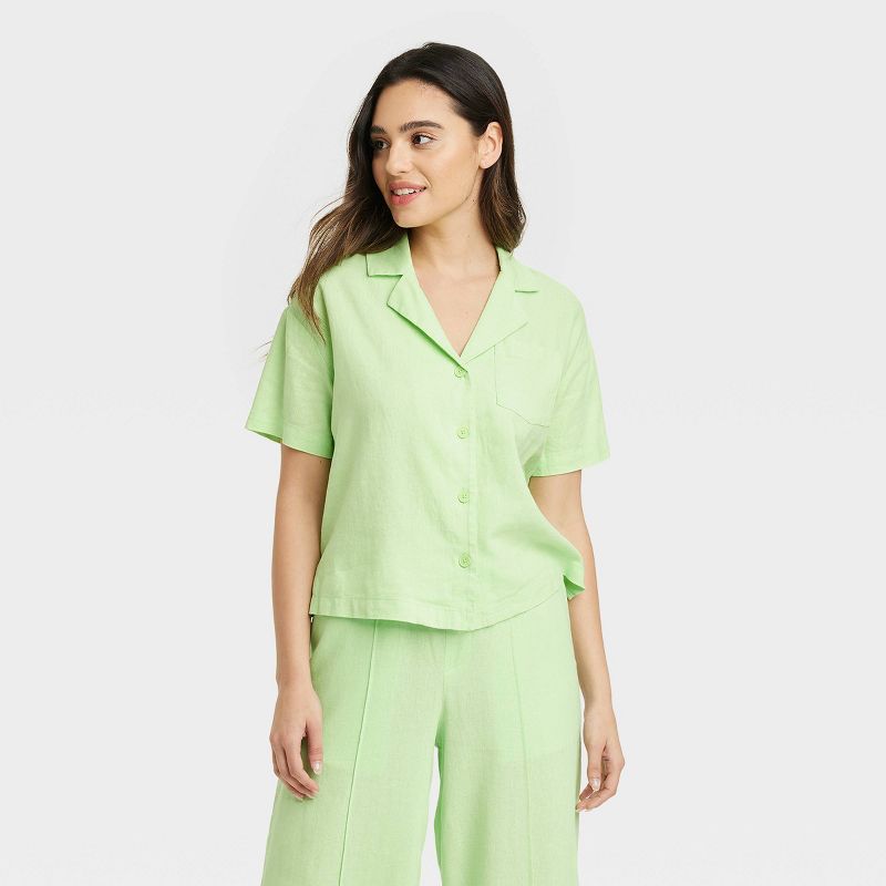 Women's Linen Short Sleeve Button-Down Camp Shirt - A New Day™, 1 of 11