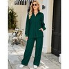 Women Two Piece Casual Outfits Y2K Loungewear Pleated Wide Leg Pants Long Sleeve Button Down Shirt Streetwear Set - 3 of 4