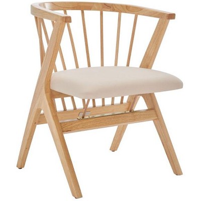 Natural Wood Upholstered Linen Windsor Arm Chair
