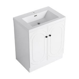 SEVOBAL Bathroom Vanities Freestanding Vanity 30 Inch with Resin Sink and Soft Close Doors for Bathroom, White, 29.5"*19.7"*35.4" - 1 of 4