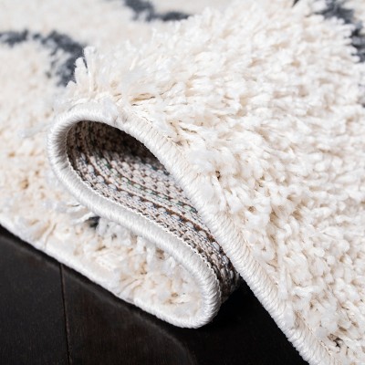 Ivory and Dark Grey Rectangular Synthetic Shag Rug 5'3"x7'6"