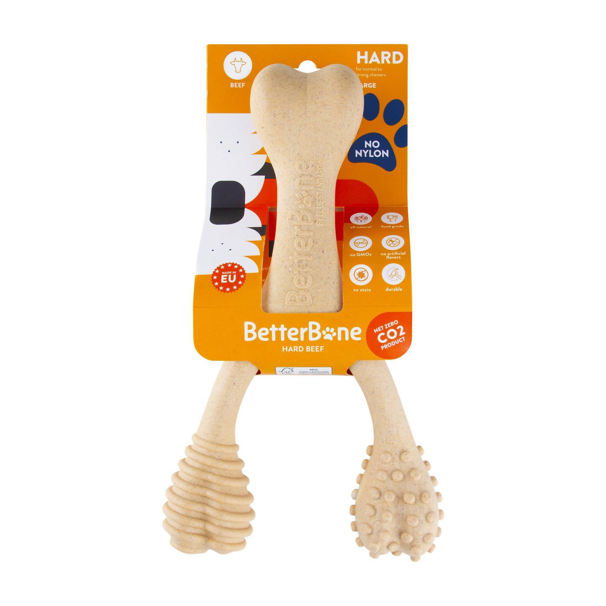 BetterBone Hard Beef Nylon Free Dog Bone Chew Toy - L: BPA-Free, Chip-Resistant, Durable Construction