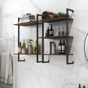 KWPZQEB Bathroom Shelves Over Toilet - Wall Mounted Floating Shelves Toilet Paper Storage, Modern Decor Shelf Set of 2, Shower Caddy for Bathroom - 1 of 4