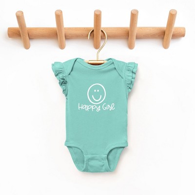 The Juniper Shop Happy Girl Smiley Face Baby Flutter Sleeve Bodysuit