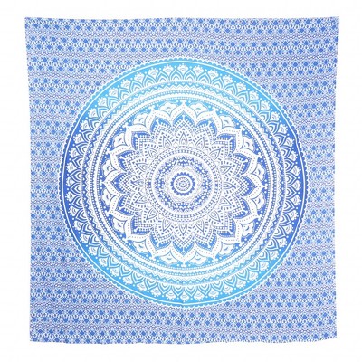 HomeRoots 92" X 84" Blue And White Mandala Cotton Hanging Tapestry