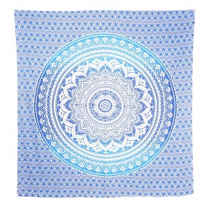 HomeRoots 92" X 84" Blue And White Mandala Cotton Hanging Tapestry - 1 of 4