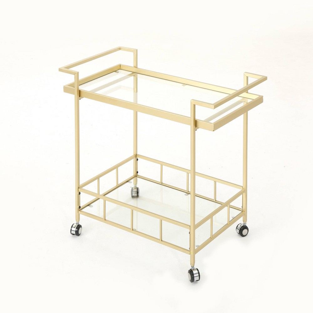 Photos - Other Furniture Ambrose Industrial Bar Cart Gold - Christopher Knight Home: Tempered Glass
