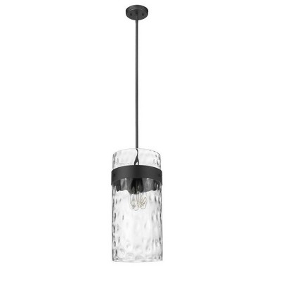 Fontaine Transitional 4-Light Matte Black Pendant with Ripple Glass Shade