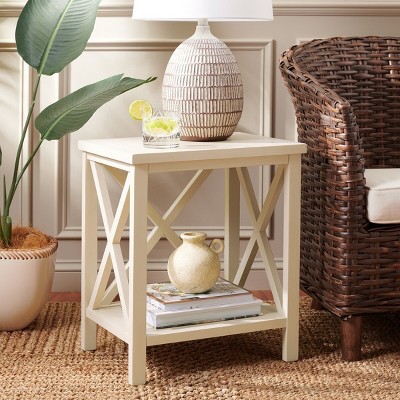 White Wood X-Base Latticework Accent Table