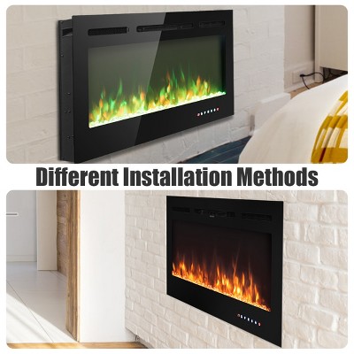 40-Inch Black Tempered Glass Electric Fireplace with Multi-Color Flames