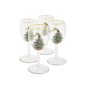 Spode Christmas Tree 13oz Wineglasses, Set of 4 - Festive Holiday Drinkware with Gold-Rimmed Seasonal Designs, Ideal for Reds or Whites - 1 of 4