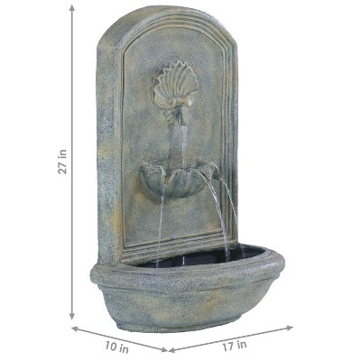Seaside French Limestone Solar-Powered Wall Fountain with Battery Backup