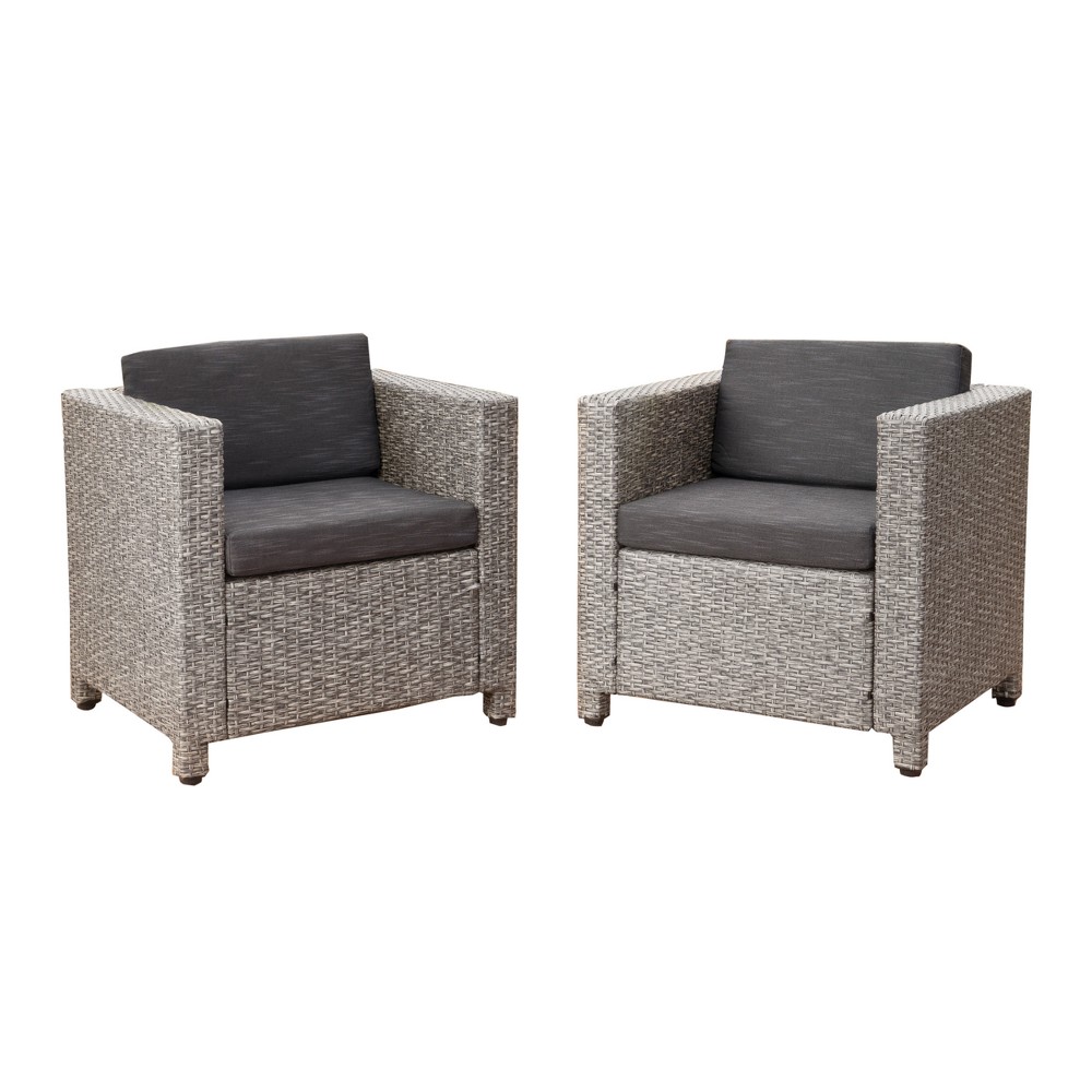 Photos - Garden Furniture Puerta Set of 2 Wicker Club Chair - Mixed Black/Dark Gray - Christopher Kn