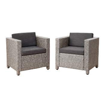 Puerta Set of 2 Wicker Club Chair - Mixed Black/Dark Gray  - Christopher Knight Home