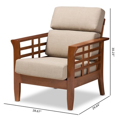 Beige Barrel Accent Chair with Cherry Wood Frame