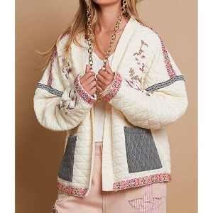 Women's Cream Quilted Embroidered Jacket - POL - 1 of 4