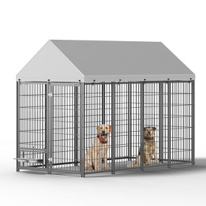 7.94 x 4.13 x 5.95 FT Black Large Dog Kennel Outdoor Pet Pens Enclosure Animal Hutch Metal Coop Fence with Roof Cover - 1 of 4