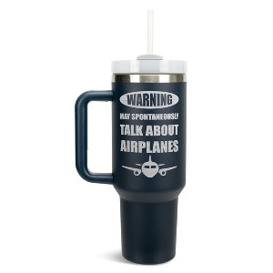 Elanze Designs Warning May Talk About Airplanes Pilot 40 oz. Stainless Steel, Large Water Bottle Coffee Mug, Spill & Leak Resistant, Thermal Travel - 1 of 1