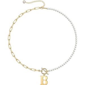 Elegant 14K Gold Plated Initial Pearl Link Chain Necklace: A Personalized and Timeless Treasure for Every Occasion. - 1 of 2
