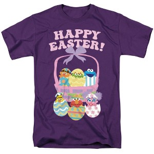 Sesame Street Basket of Eggs Adult T-Shirt Purple - 1 of 4