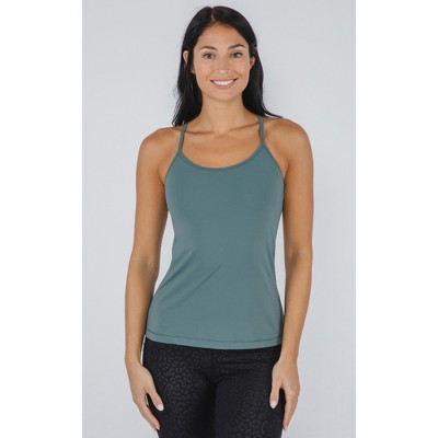 90 Degree By Reflex Womens Ribbed Cropped Tank Top With Scoop Neck And  Strappy Back - Highland Green - Medium : Target
