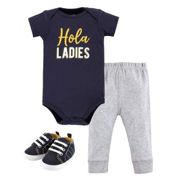 Hudson Baby Infant Boy Cotton Bodysuit, Pant and Shoe Set, Hola Ladies Short Sleeve