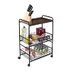 Honey-Can-Do 3 Tier Kitchen Cart with Pull-Out Baskets: Black Steel Frame, MDF Surface, Kitchen Island with Wheels - 2 of 4