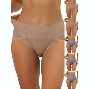 INSPIRE CHIC Women's Hi-Cut Ribbed High Waist Tummy Control Available in Plus Size Briefs 6 Packs - 1 of 4
